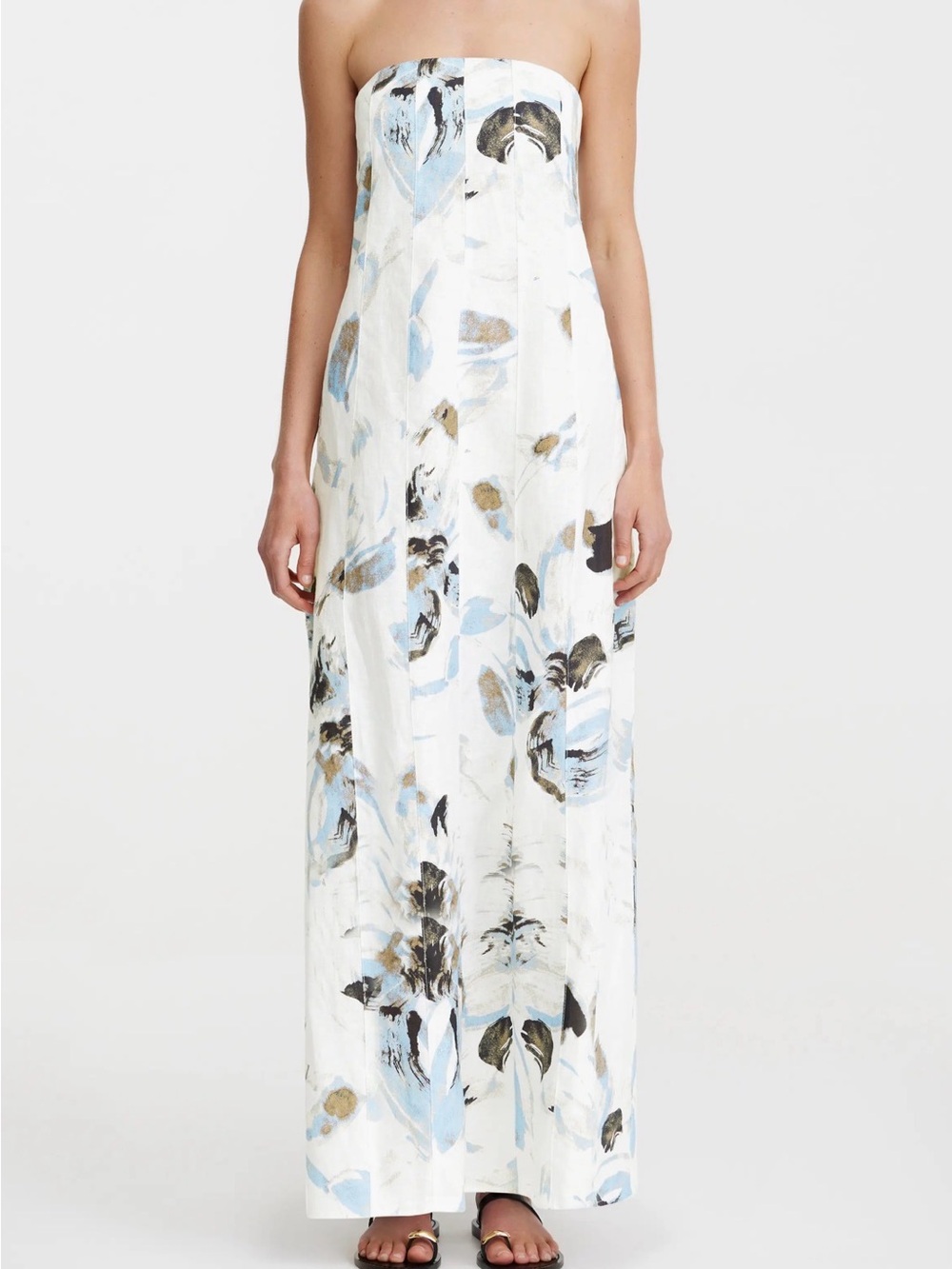 Significant Other Rosalie Strapless Floral Maxi Dress in White and Light Blue 4